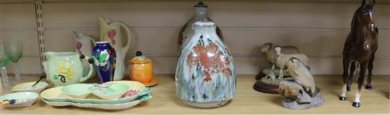 A collection of Carlton Ware and two pottery vases, three animal ornaments and a Beswick horse tallest 29cm